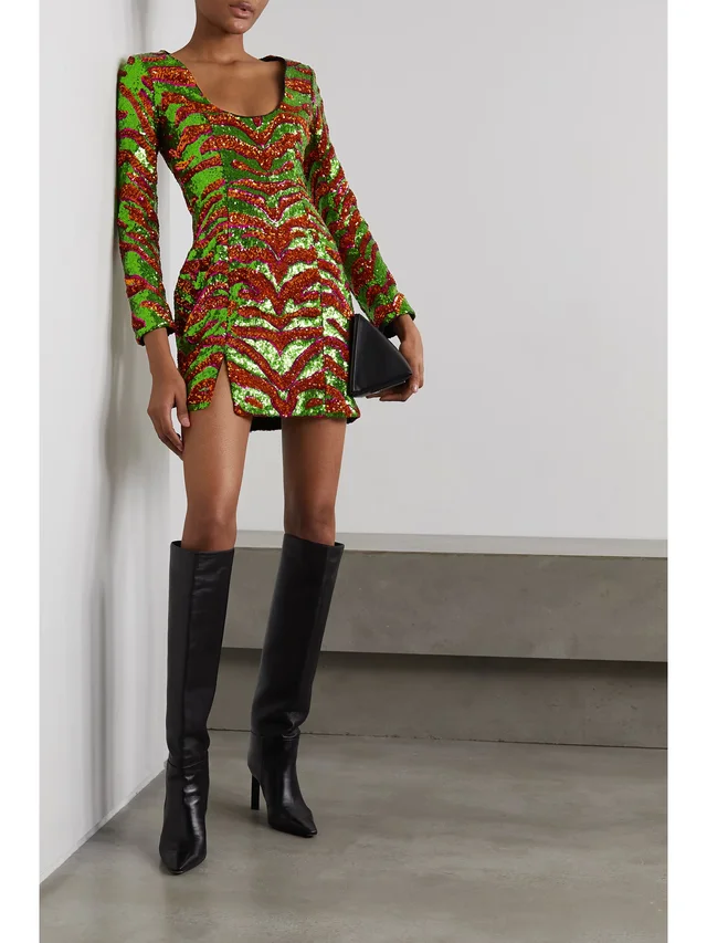 HALPERN Sequined zebra-print tulle mini dress in Green, photo 2 of 2 from NET-A-PORTER (Canada)