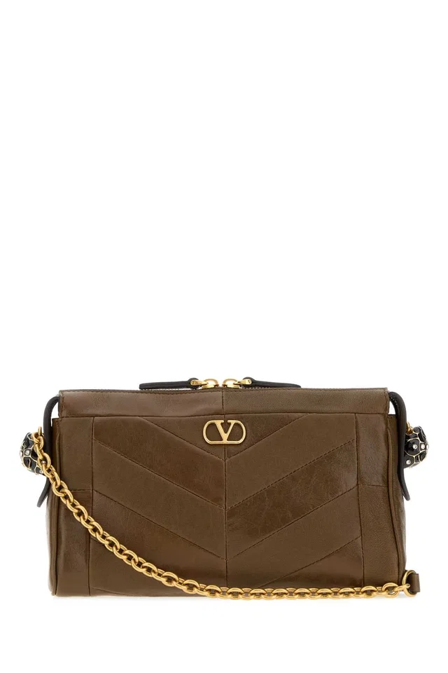 Valentino Garavani Chevron-Quilted Shoulder Bag — Brown in Brown Suede from HEWI