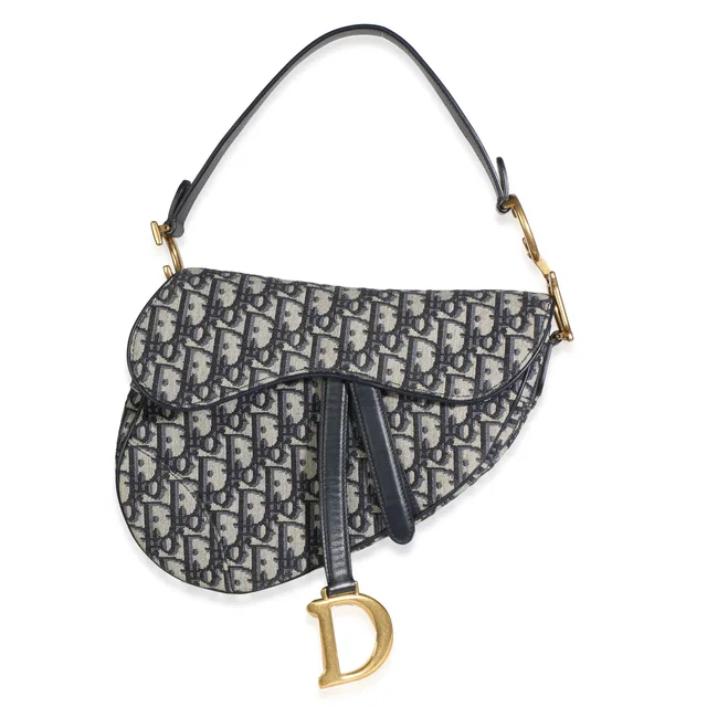 Dior Blue Oblique Jacquard Canvas Medium Saddle Bag in Blue Canvas from myGemma