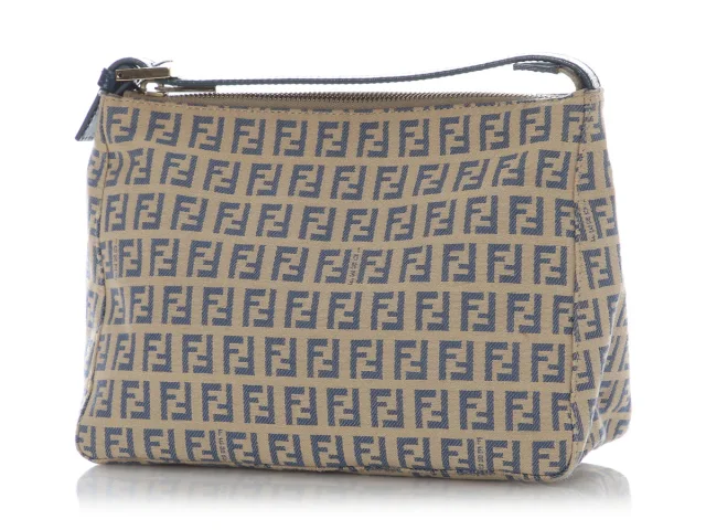 Fendi Vintage Blue and Cream Canvas Zucca Pochette in White Canvas from Ann's Fabulous Finds, photo 2 of 9