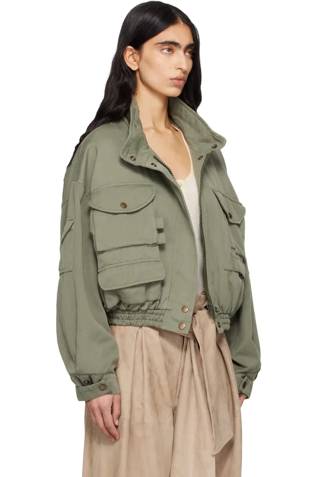BALMAIN Green Twill Bomber Jacket, photo 2 of 4 from SSENSE