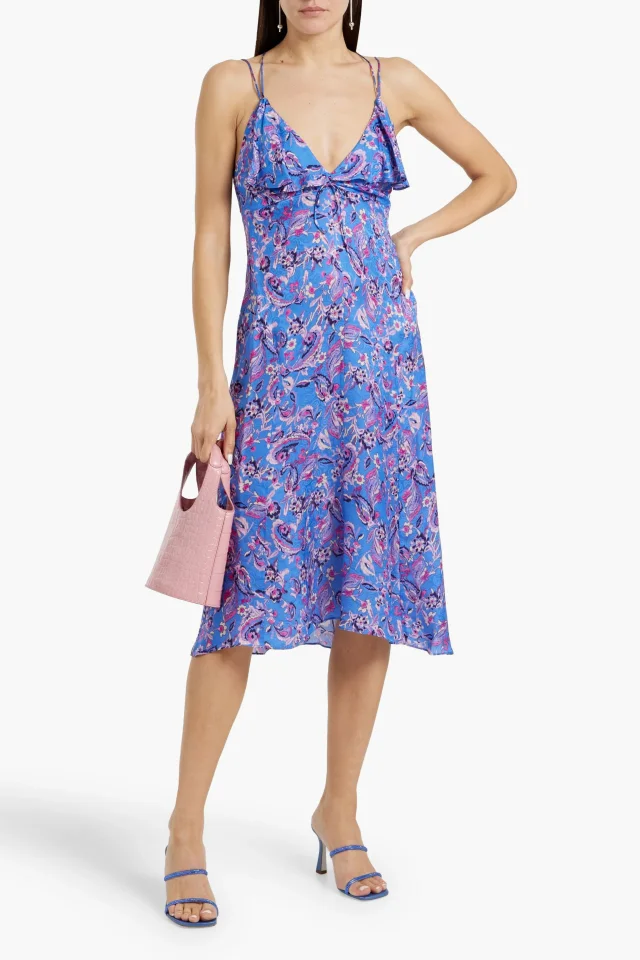 Isabel Marant Paysa Draped Floral-Print Jacquard Midi Dress in Blue, photo 2 of 4 from THE OUTNET