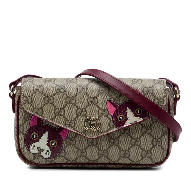 Beige Gucci GG Supreme Ophidia Cat Print Crossbody in Beige Coated canvas from Designer Revival