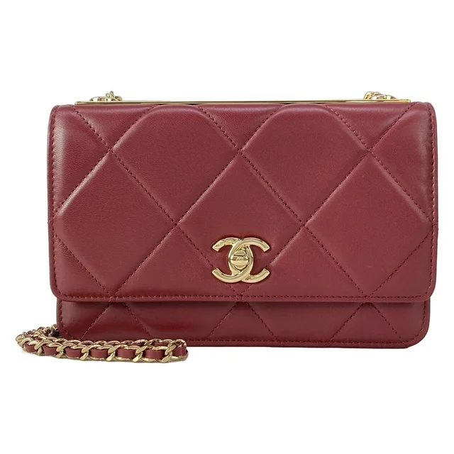 Chanel Wallet Quilted Trendy CC Bordeaux Chain Gold Lambskin Shoulder Bag in Burgundy Lambskin from The Reluxe
