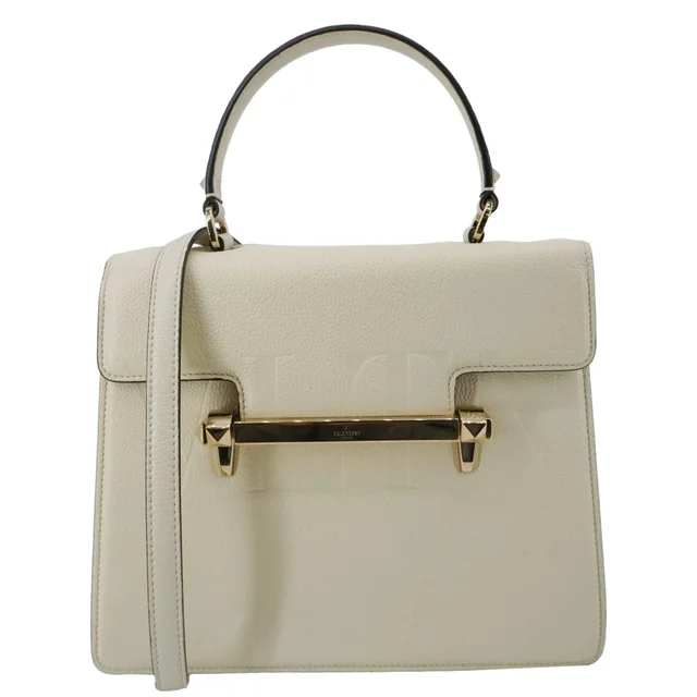 Valentino Garavani Uptown Embossed VLTN Top Handle Crossbody Bag Cream in White Leather from Dallas Designer Handbags