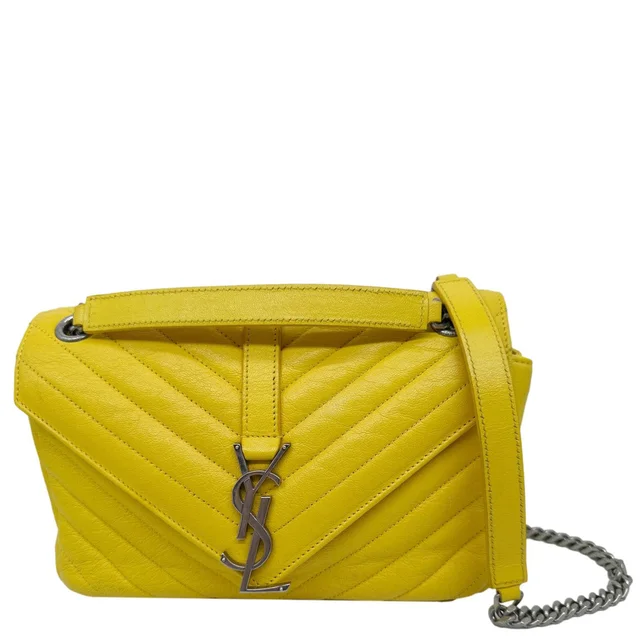Saint Laurent College Flap Medium Chevron Leather Shoulder Bag Yellow in Yellow Leather from Dallas Designer Handbags