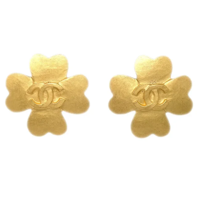 Chanel Clover Earrings Clip-On Gold 95P in Gold from AMORE Vintage Tokyo