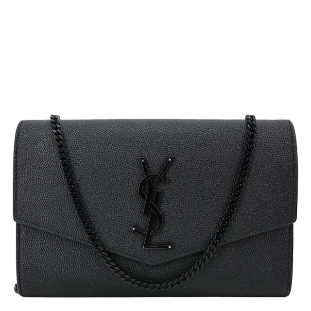 Saint Laurent Uptown Envelope Grain De Poudre Leather Crossbody Chain Wallet Black in Black Leather from Dallas Designer Handbags