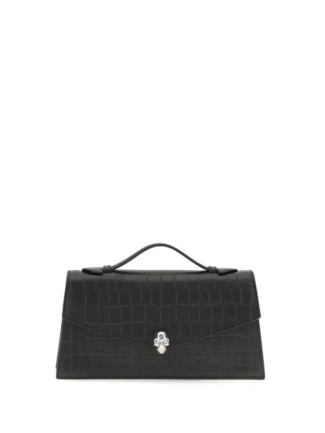 Alexander McQueen Top Handle Bag — Black Calf Leather Bos Taurus in Black Calfskin from HEWI