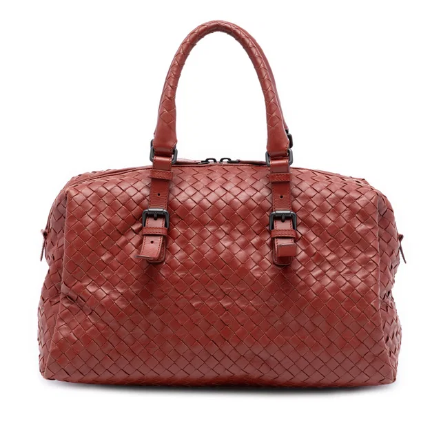 Red Bottega Veneta Nappa Intrecciato Boston Bag in Red Nappa leather from Designer Revival