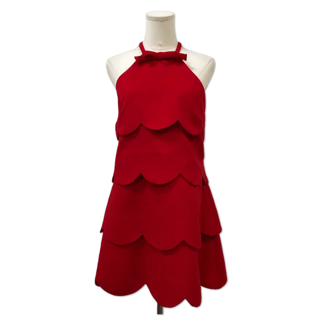 Miu Miu Red Scalloped Tiered Halter Dress size 42 in Red from Luxury Promise
