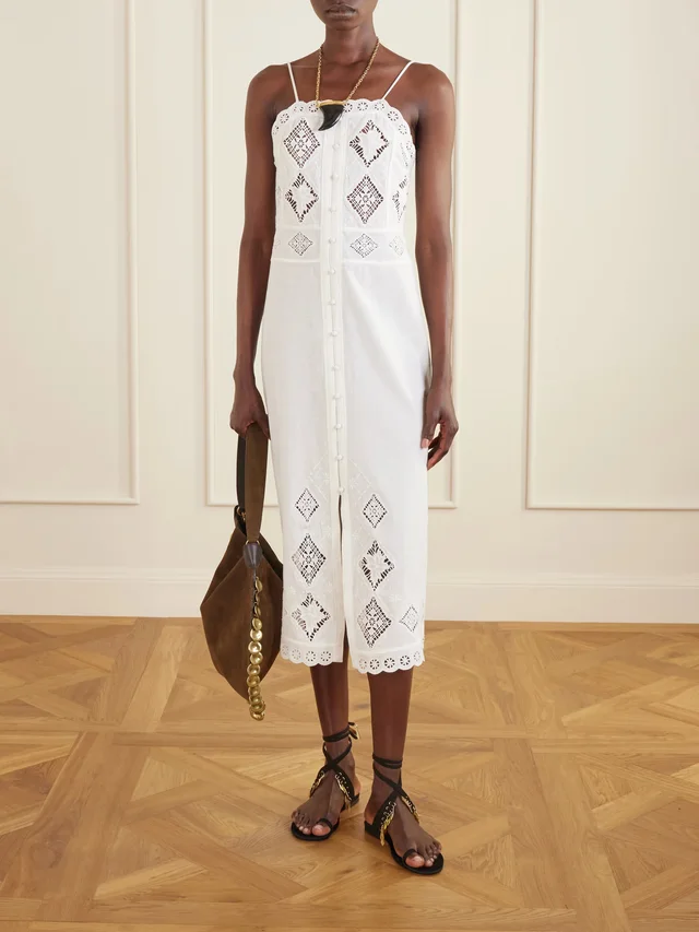 ISABEL MARANT Nelsane broderie anglaise cotton and linen-blend midi dress in White, photo 2 of 2 from NET-A-PORTER (Canada)