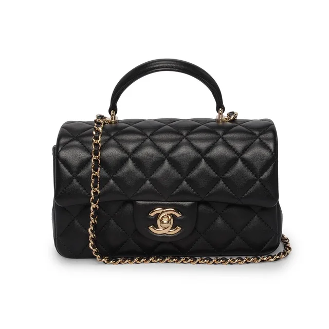 Chanel Mini Top Handle Rectangular Flap Bag in Black Lambskin from Blue Spinach