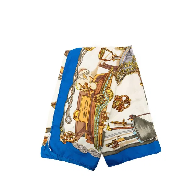 White Hermès Musee Silk Scarf 90 Scarves in White Silk from Designer Revival