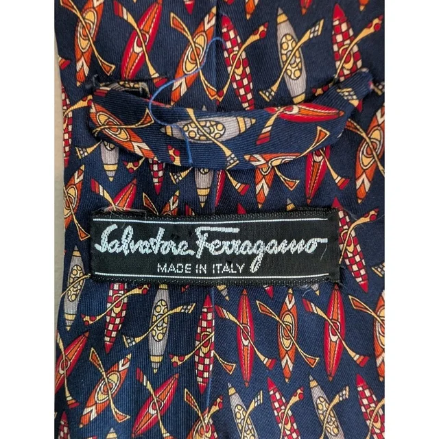 Ferragamo Mens Silk Tie Navy Kayak Canoe Oar Novelty Italy Boat Water in orange|blue Silk from Poshmark