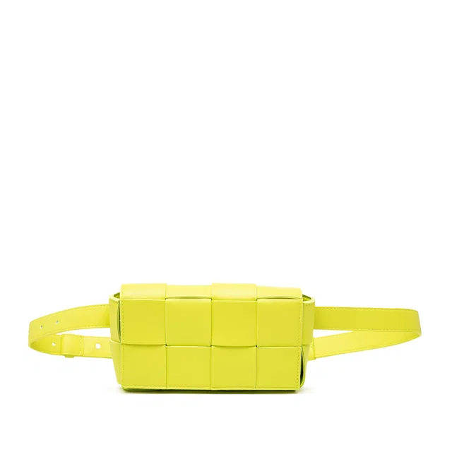 Yellow Bottega Veneta Mini Nappa Intrecciato Cassette Belt Bag in Yellow Nappa leather from Designer Revival