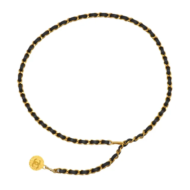 Chanel Vintage Chain Belt Cocomark Black Gold Leather Accessory in Black Leather from Luxury Promise