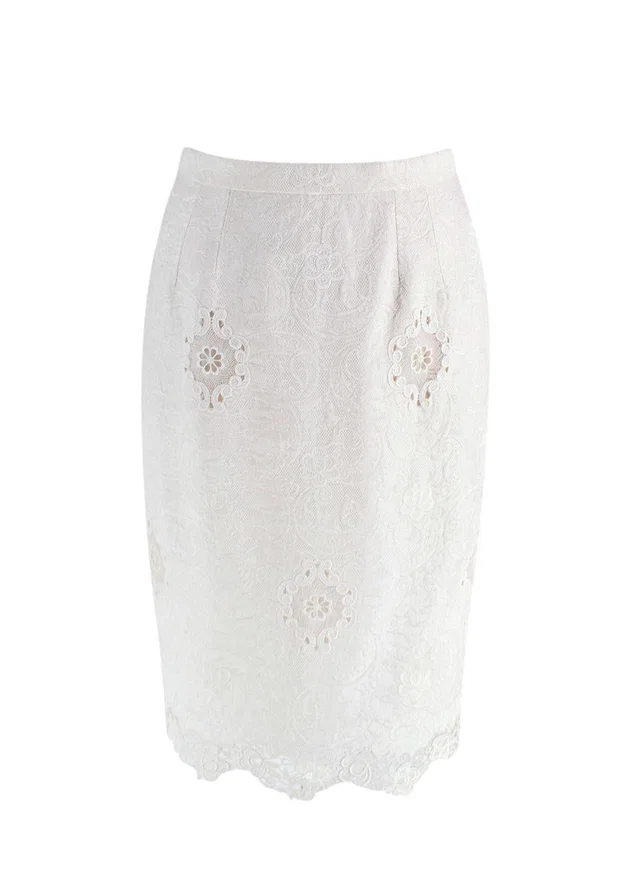Dolce & Gabbana White Brocade Embroidered Pencil Skirt in White Silk from HEWI