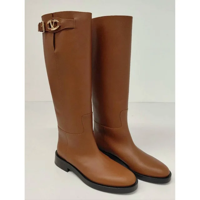 New Valentino Garavani Women's Vlogo Bold Edition Calfskin 30m Boots In Camel Br in brown|red Calfskin from Poshmark