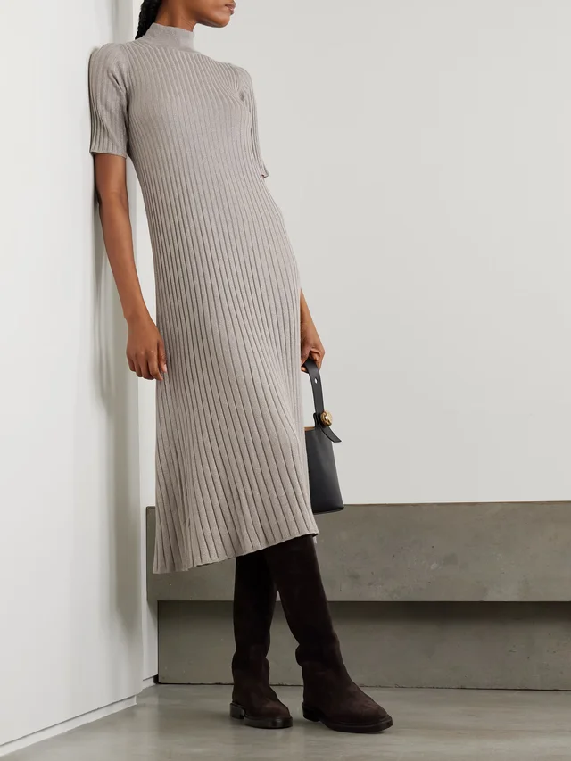 BRUNELLO CUCINELLI Ribbed cashmere-blend midi dress in Beige, photo 2 of 2 from NET-A-PORTER (Canada)