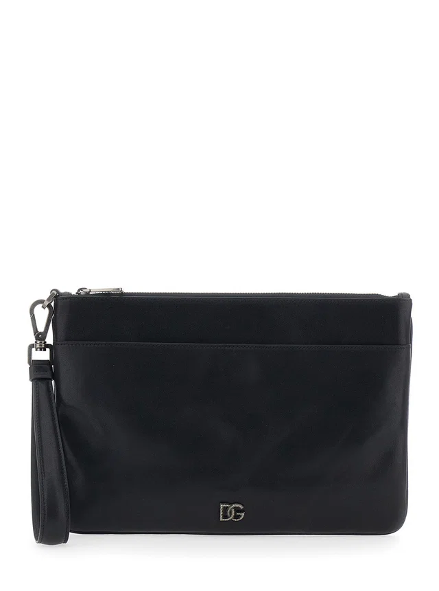 Dolce & Gabbana Leather Wrist Clutch Wallet — Black Cotton in Black Leather from HEWI