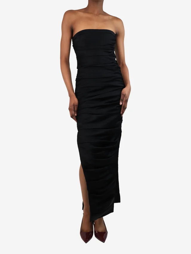 Khaite Black strapless ruched midi dress - size UK 6 in Black from Sign of the Times
