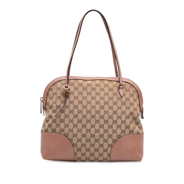 Beige Gucci Medium GG Canvas Bree Dome Tote in Beige Canvas from Designer Revival