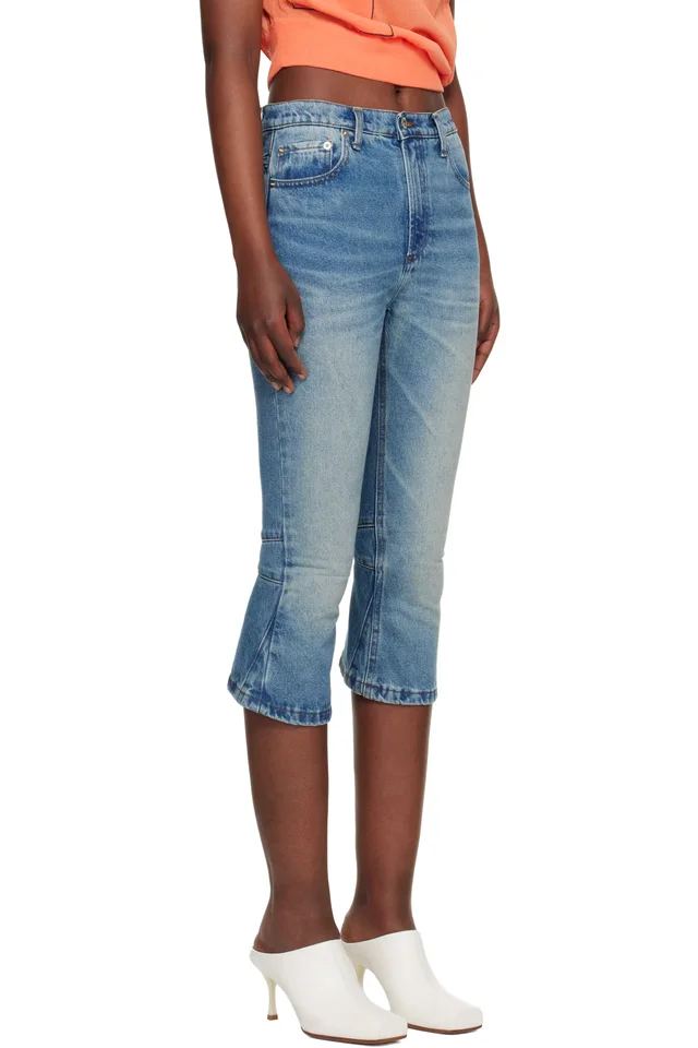 Edward Cuming Blue Knee Jerk Capri Denim Shorts, photo 2 of 4 from SSENSE