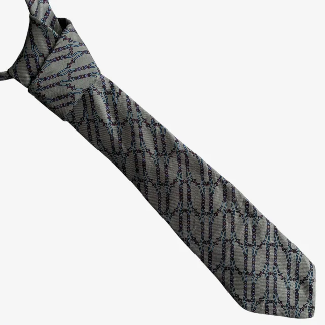 Vintage 80's YVES Saint Laurent YSL Chain Striped Silk Tie in multicolor Silk from Grailed