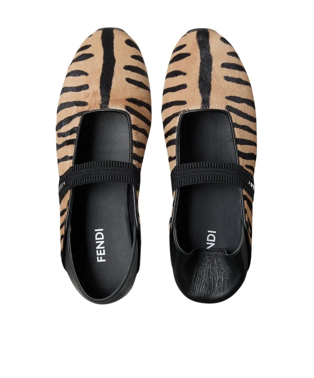 Fendi ACADEMIA Brown and black hair-on leather ballet flats, photo 4 of 4 from SENSER