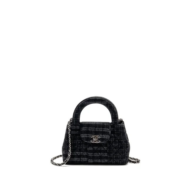 Chanel Mini Kelly Shopping Tote Bag Denim Black/Grey SHW (Microchip) in Black Denim from EMIER