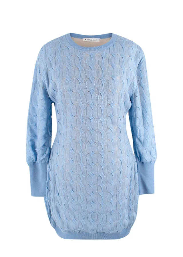 Dior Sky Blue Wool, Cashmere & Silk Cable Knit Jumper Dress in Blue Silk from HEWI