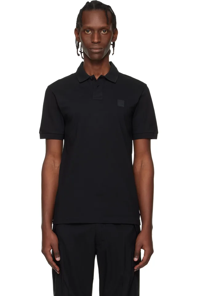 Black Logo Patch Stretch-Cotton Slim-Fit Polo, image 1 of 1 from SSENSE
