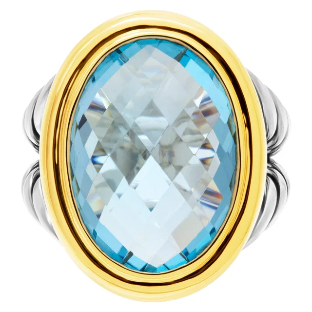 David Yurman Albion blue topaz ring in sterling silver with 18k bezel in Blue Yellow Gold, Sterling Silver from Gray And Sons