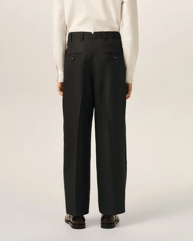 Ami Paris Grey high-waisted carrot-fit striped wool trousers, photo 3 of 6 from SENSER