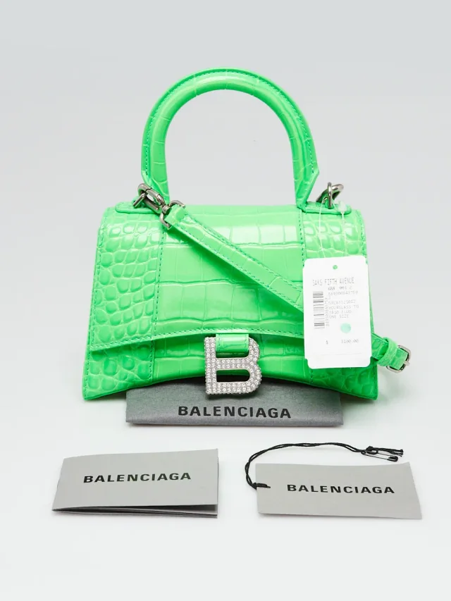 Balenciaga Bright Green Croc Embossed Leather Hourglass Crystal XS Top Handle Bag in Green Crocodile from Yoogis, photo 13 of 13