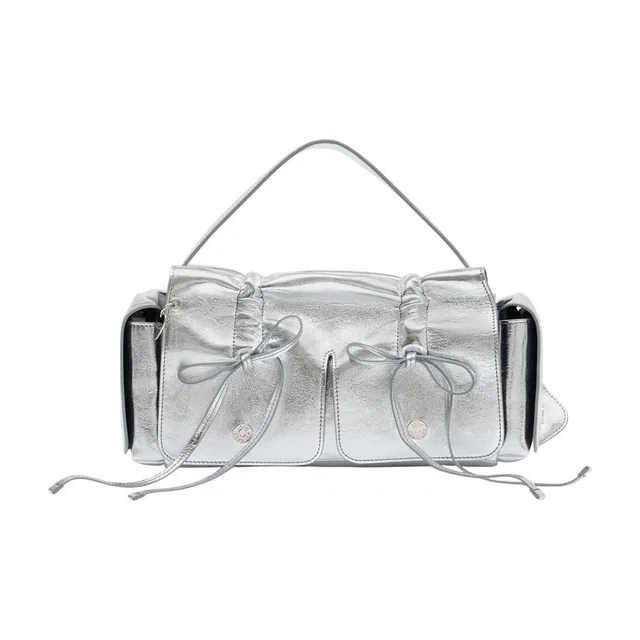 Acne Studios Ruched Calfskin Shoulder Bag — Silver in Silver Calfskin from HEWI