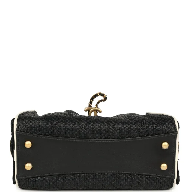 Chanel Mini 25 Hobo Bag Black Raffia and White Calfskin Antique Gold Hardware in Black Raffia from Madison Avenue Couture, photo 7 of 9