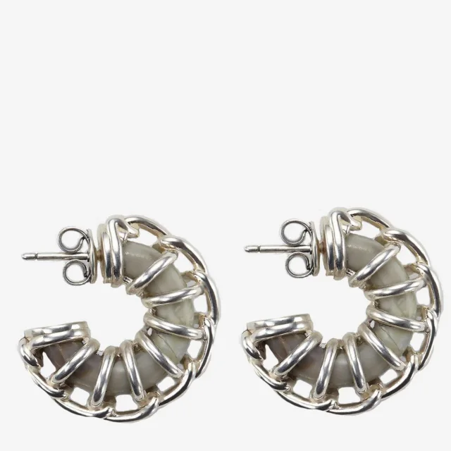 Bottega Veneta Woven Sterling Silver Earrings in Silver Woven leather from HEWI, photo 2 of 3