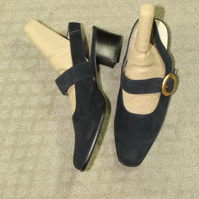 Bally Suede Slingback Gold-Tone Buckle Accent 2" Heels Wm Size 39 / 8.5 in blue Suede from Poshmark