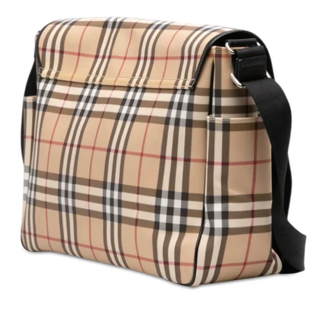 Beige Burberry House Check Coated Canvas Flap Crossbody in Beige Coated canvas from Designer Revival, photo 2 of 3