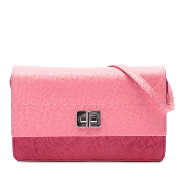 Pink Prada Bicolor Saffiano Turn Lock Wallet on Strap Crossbody Bag in Pink Saffiano leather from Designer Revival, photo 1 of 1