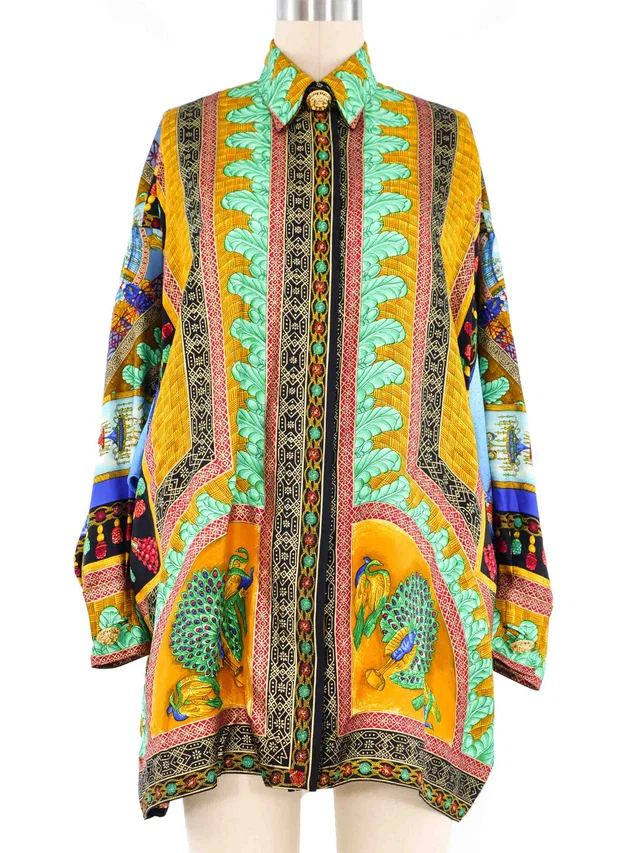 1992 Gianni Versace Printed Silk Shirt in Multicolor Silk from Arcade Vintage