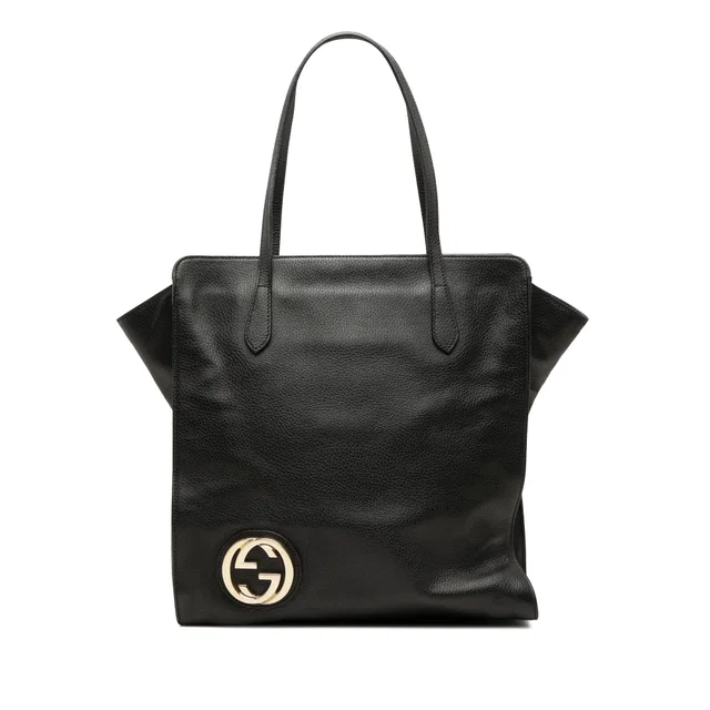 Black Gucci Dollar Calfskin Interlocking G Tote in Black Calfskin from Designer Revival