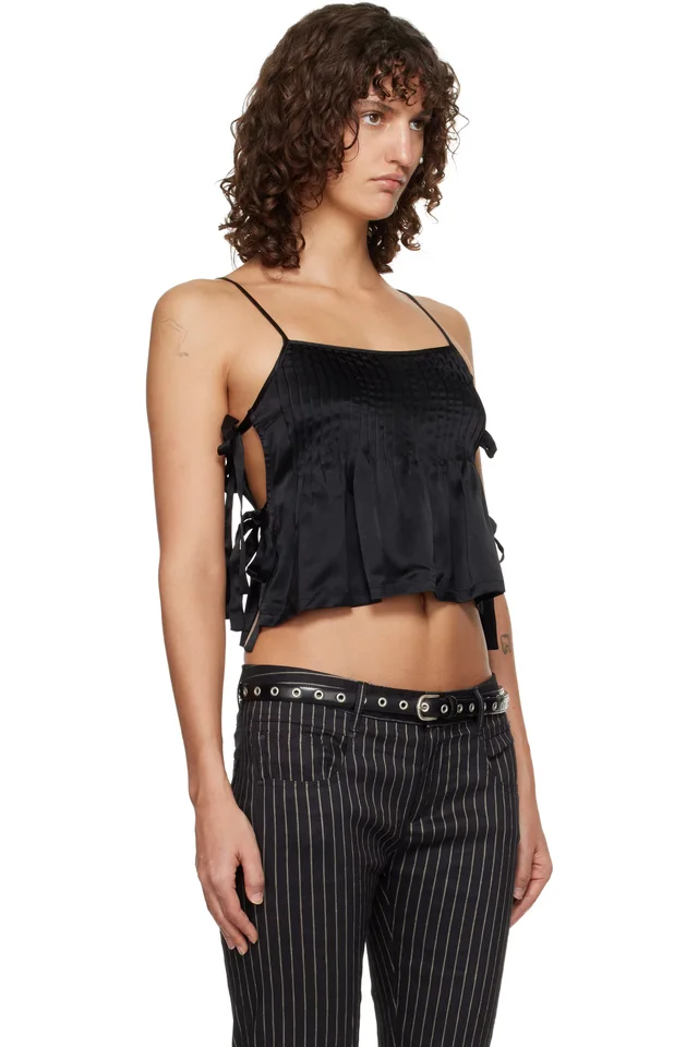 R13 Black Square Neck Tie Camisole, photo 2 of 4 from SSENSE