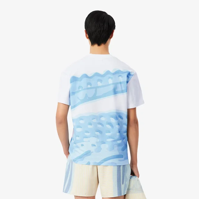 Lacoste Printed Cotton T-Shirt in White Midweight organic cotton jersey, photo 3 of 8 from Lacoste