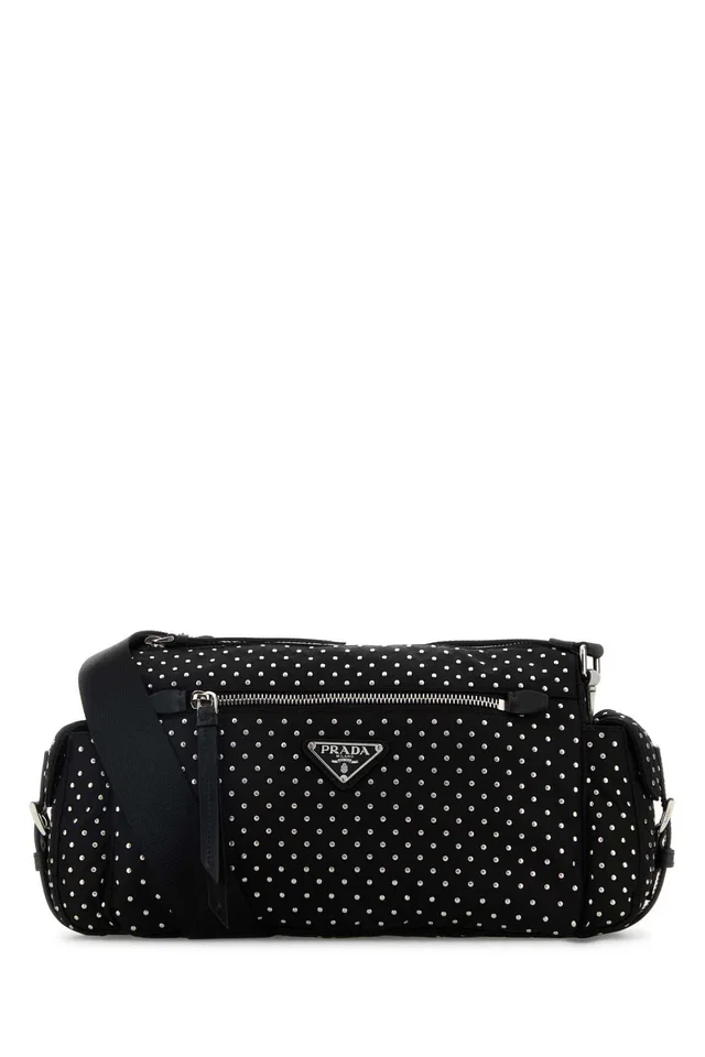 Prada Studded Nylon Shoulder Bag — Black in Black Nylon from HEWI