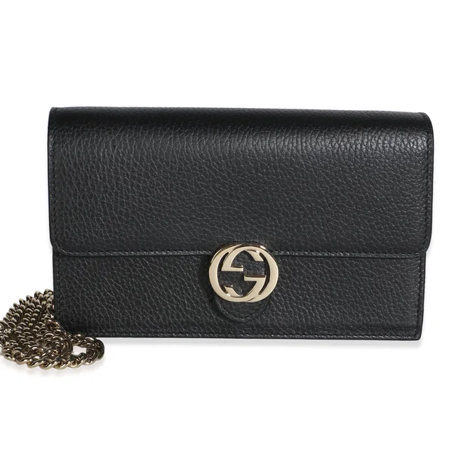 Gucci Black Dollar Calfskin Interlocking G Chain Wallet in Black Calfskin from myGemma