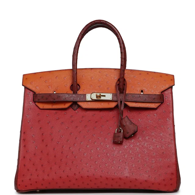 Hermès Vintage Birkin 35 Tangerine, Rouge H, Rouge Vif Ostrich Gold Hardware in Burgundy Ostrich from Madison Avenue Couture