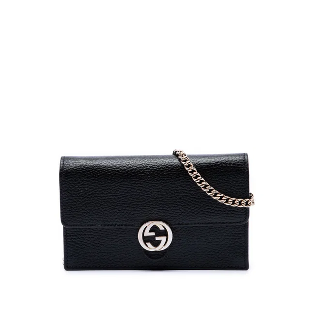 Black Gucci Dollar Calfskin Interlocking G Wallet on Chain Crossbody Bag in Black Calfskin from Designer Revival